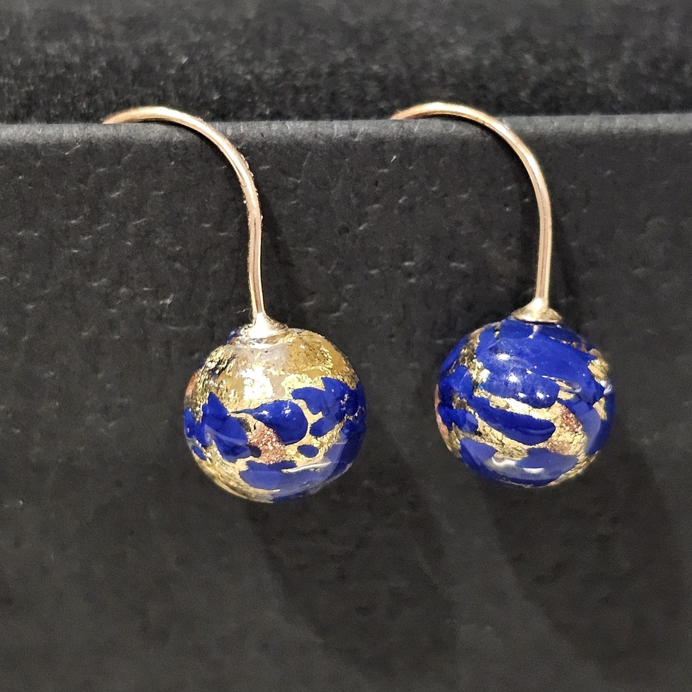 Murano Glass 14K Gold Blue Earrings - Picture 9 of 9